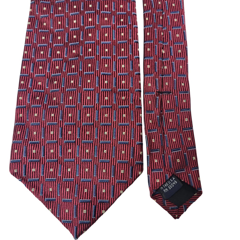 Bellinzona Men's Red Square Geometric Patterned Silk Necktie Business USA Made